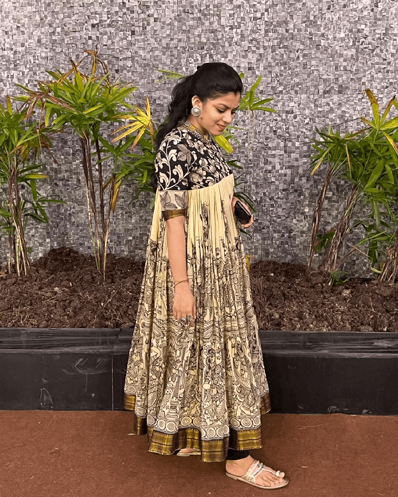 Violet kalamkari cotton dress - THEHANDLOOMPROJECT